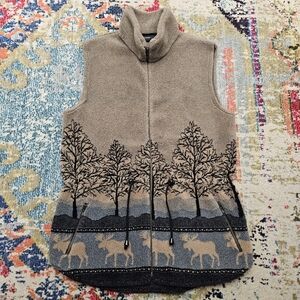 Vintage Black Diamond Woodsy Moose Print Fleece Vest Size XL Made In USA